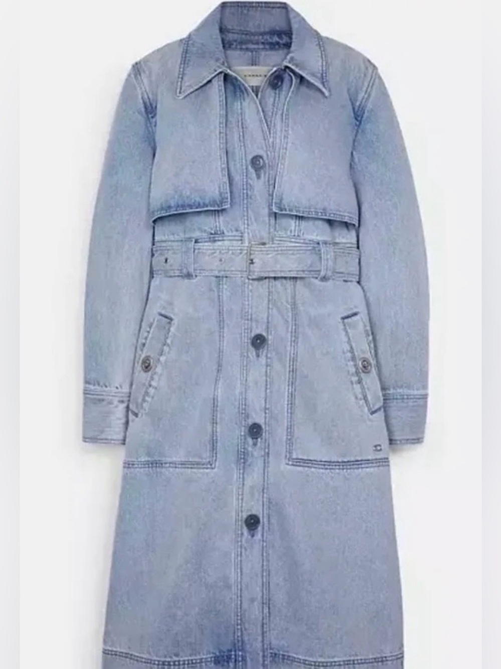 Like New - Coach Light Blue Denim Trench Coat with Belt -Size Small
